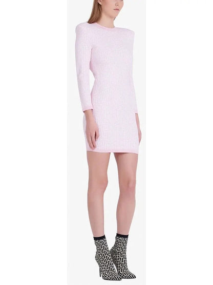 Monogram Jacquard Knit Dress in Pink - Dresses