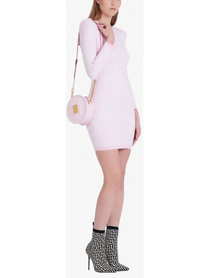 Monogram Jacquard Knit Dress in Pink - Dresses