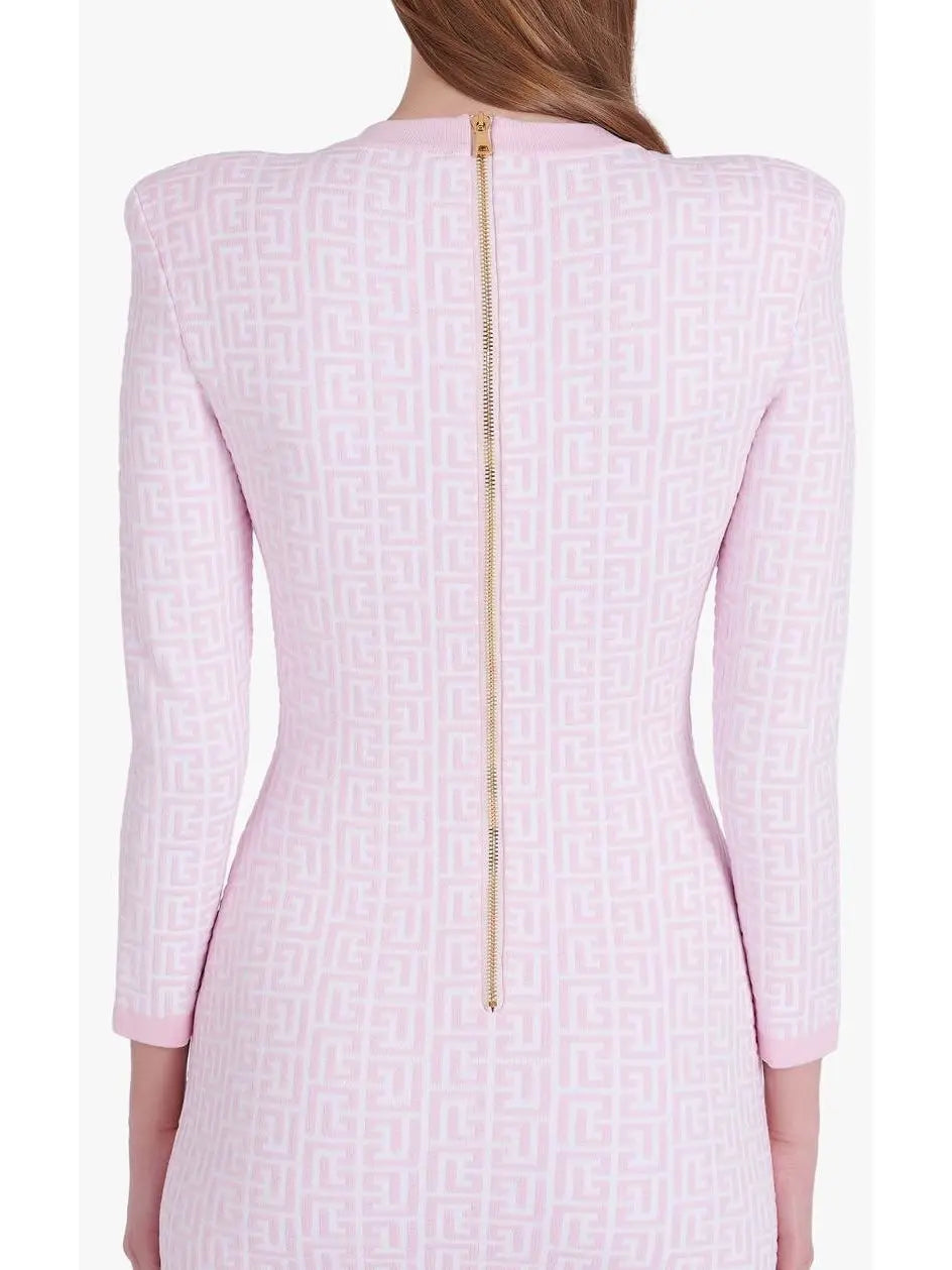 Monogram Jacquard Knit Dress in Pink - Dresses