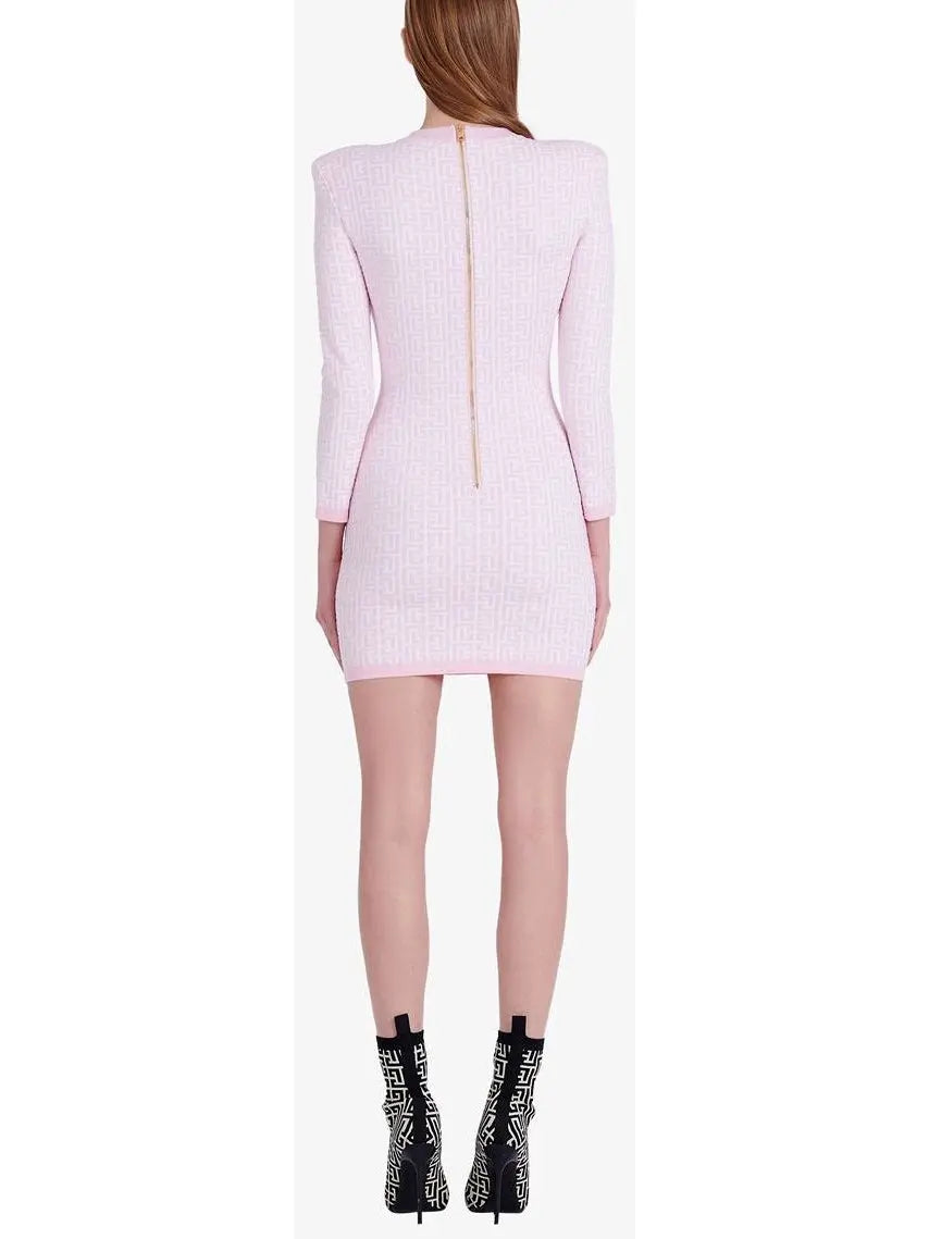 Monogram Jacquard Knit Dress in Pink - Dresses