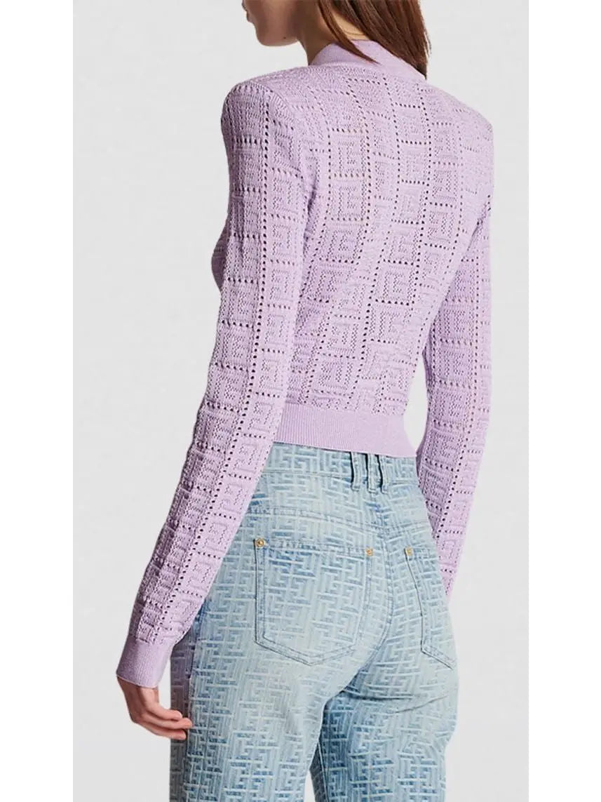 Monogram Knit Cardigan in Lilac - Sweaters & Knitwear