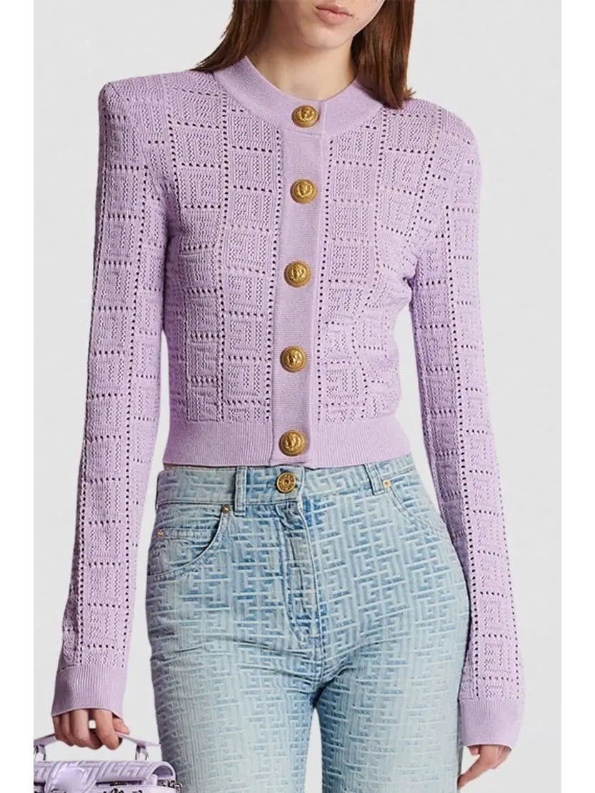 Monogram Knit Cardigan in Lilac - Sweaters & Knitwear