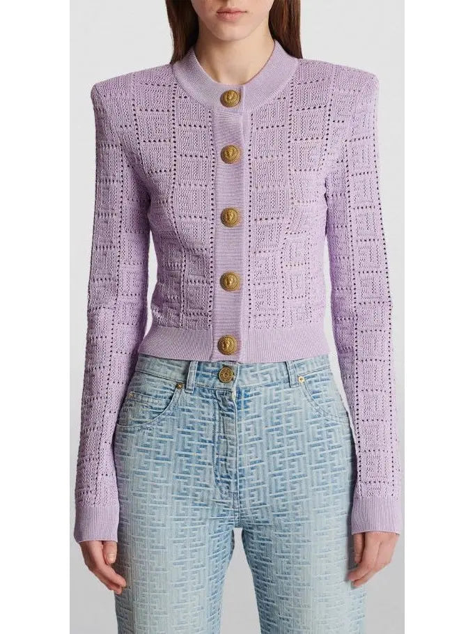 Monogram Knit Cardigan in Lilac - Sweaters & Knitwear