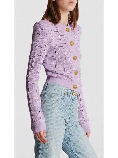 Monogram Knit Cardigan in Lilac - Sweaters & Knitwear