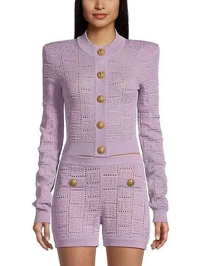 Monogram Knit Cardigan in Lilac - Sweaters & Knitwear