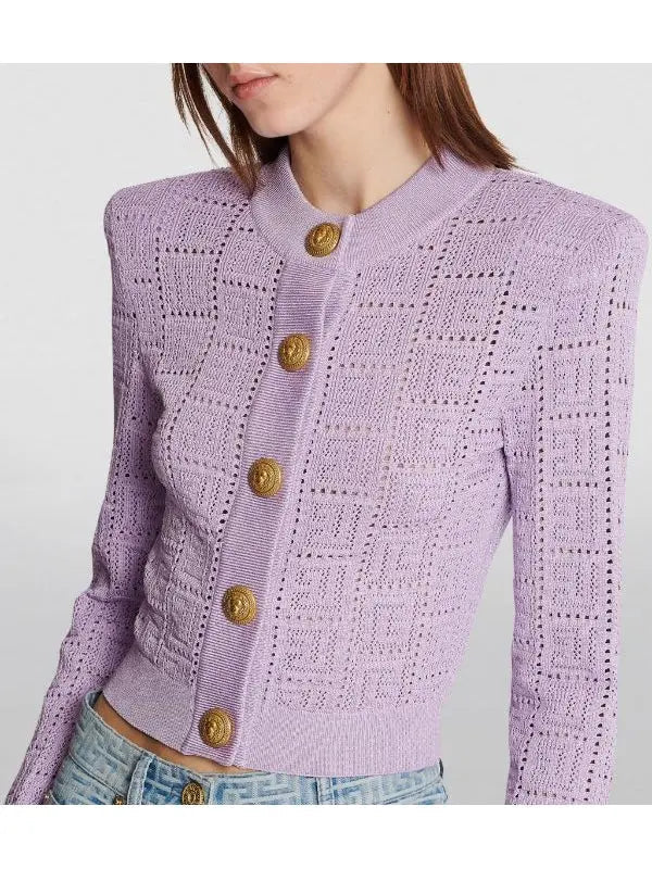 Monogram Knit Cardigan in Lilac - Sweaters & Knitwear