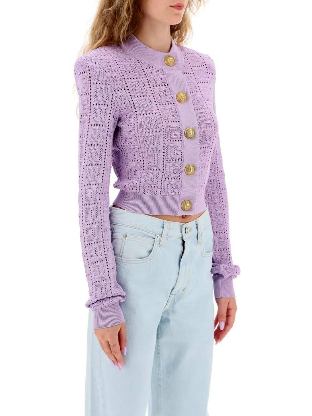 Monogram Knit Cardigan in Lilac - Sweaters & Knitwear