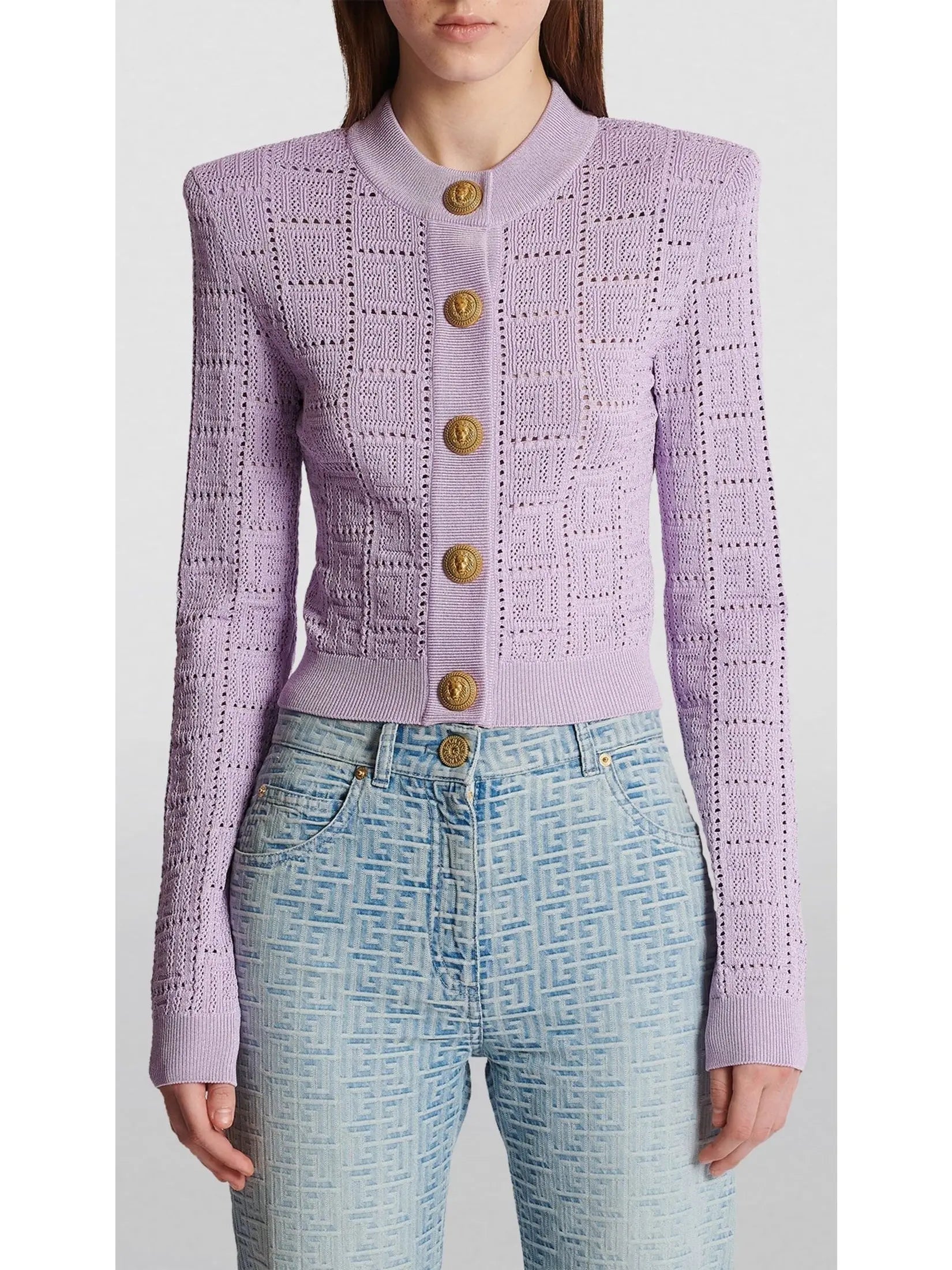 Monogram Knit Cardigan in Lilac - Sweaters & Knitwear