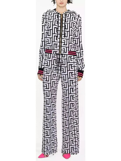 Monogram Print Hoodie and Wide Trouser Set - Suits & Sets