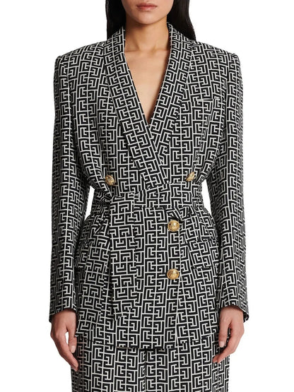 Monogram Printed Jacket with Shawl Collar - Jackets