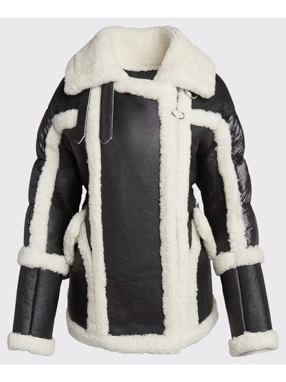 Montmartre Shearling Aviator Down Puffer-Back Jacket Black and White - Jackets