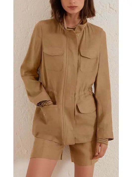 Multi-Pocket Linen Jacket Tan - Jackets