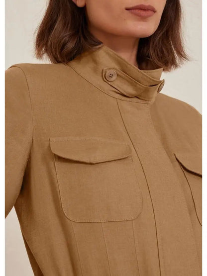 Multi-Pocket Linen Jacket Tan - Jackets