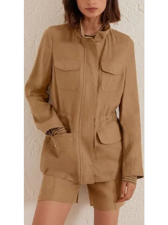 Multi-Pocket Linen Jacket Tan - Jackets