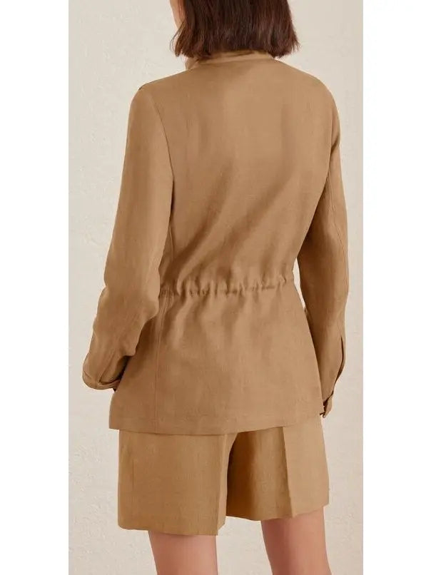 Multi-Pocket Linen Jacket Tan - Jackets