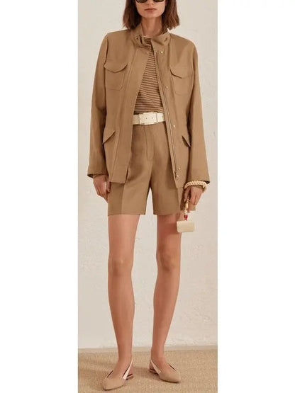 Multi-Pocket Linen Jacket Tan - Jackets