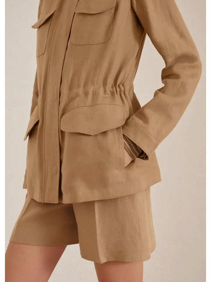 Multi-Pocket Linen Jacket Tan - Jackets