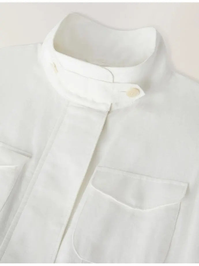 Multi-Pocket Linen Jacket White - Jackets