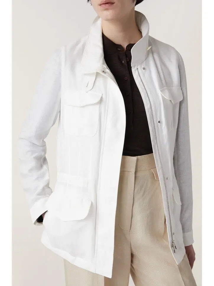 Multi-Pocket Linen Jacket White - Jackets