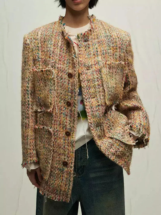 Multi-Pocket Single-Breasted Tweed Jacket - Jackets