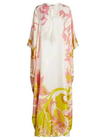 Multi Silk Feathered Kaftan - Dresses