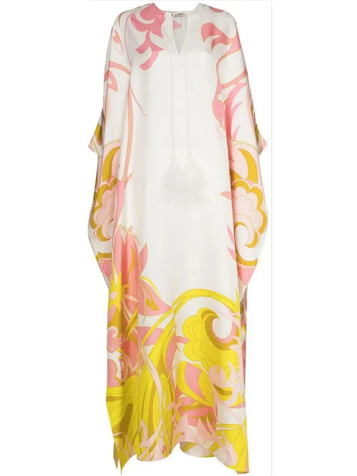 Multi Silk Feathered Kaftan - Dresses