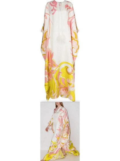 Multi Silk Feathered Kaftan - s - Dresses