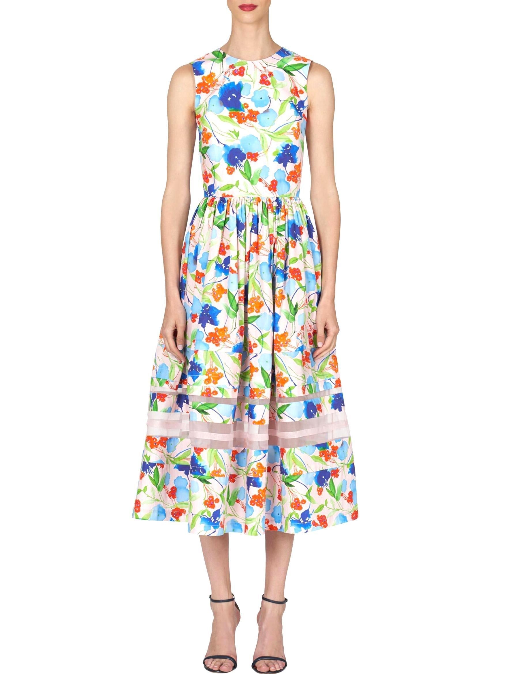 Stylish Multicolor Floral Printed Midi Dress with Sheer Panels for a chic look