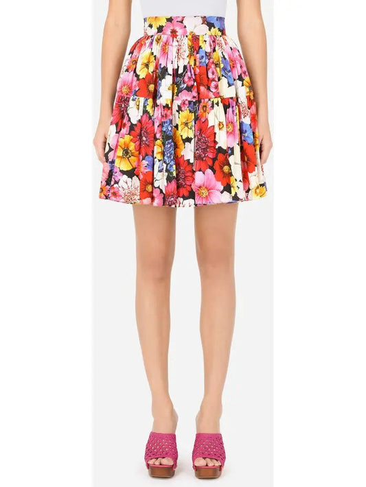 Multicolor Garden-Print Short Poplin Skirt - s - Skirts