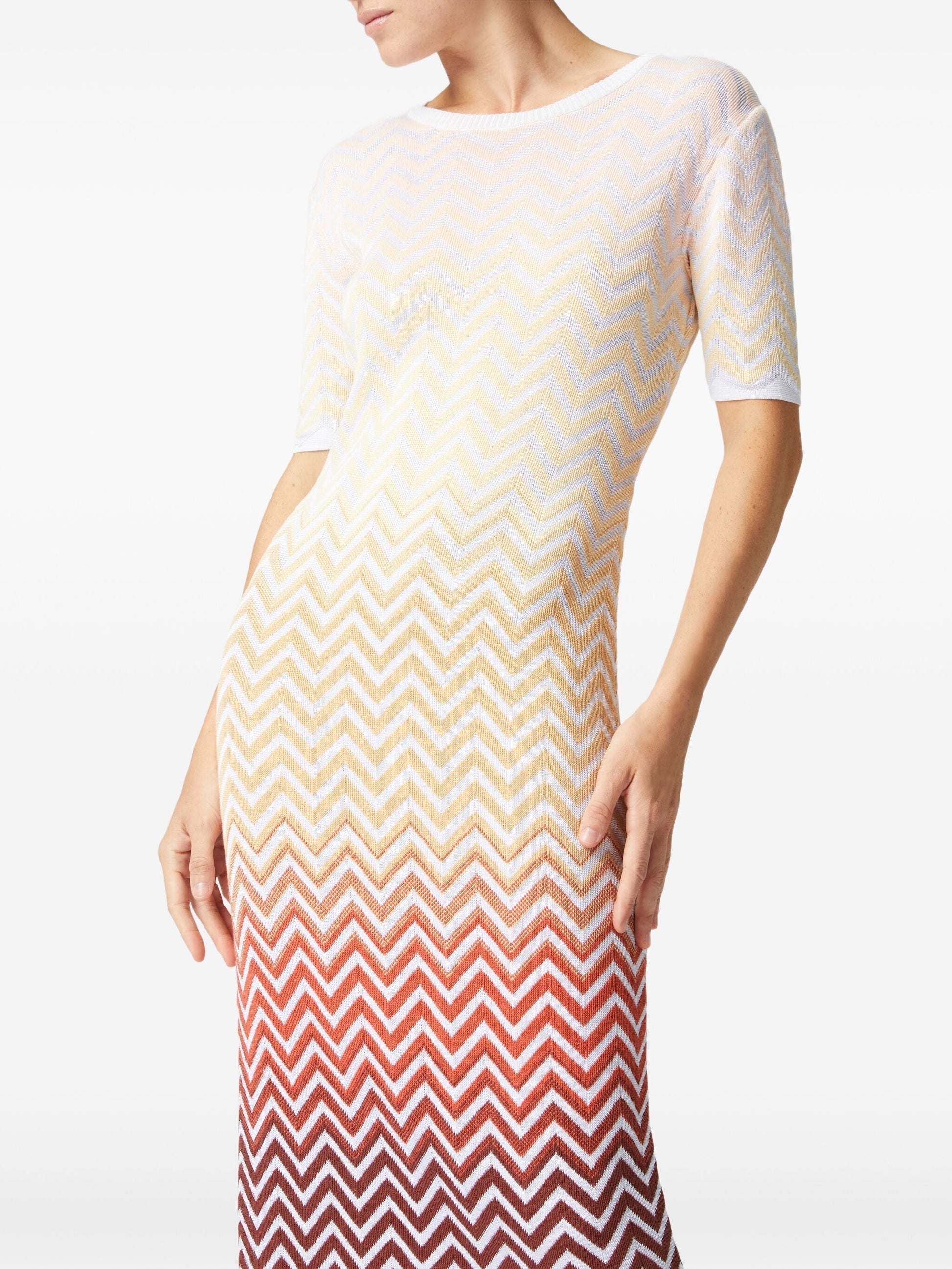 Multicolor zig-zag knit dress featuring a chevron-patterned ombre design