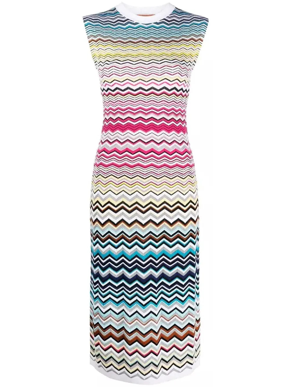 Multicolor Zigzag Pattern Print Midi Dress - Dresses