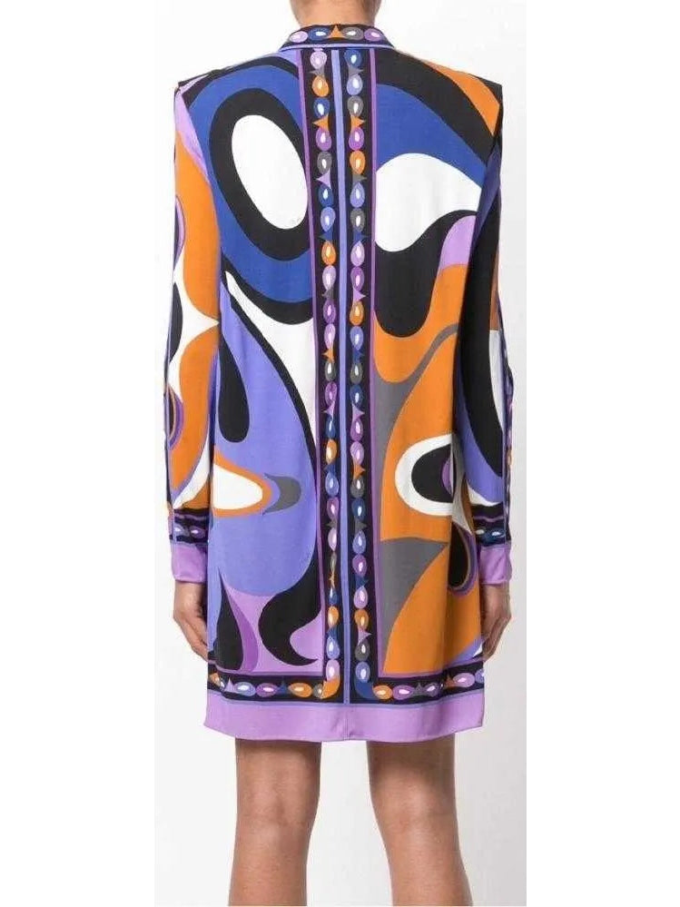 Multicolored Abstract Printed Jersey Mini Shirt Dress - Dresses