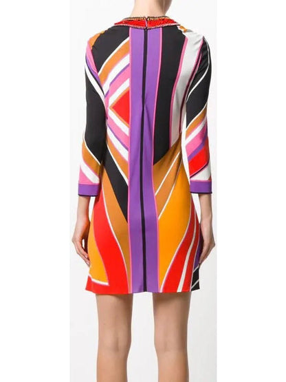 Multicolored Abstract Printed Silk Mini Dress - Dresses