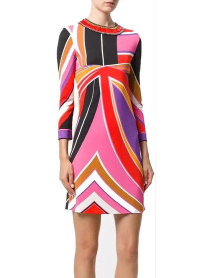Multicolored Abstract Printed Silk Mini Dress - Dresses