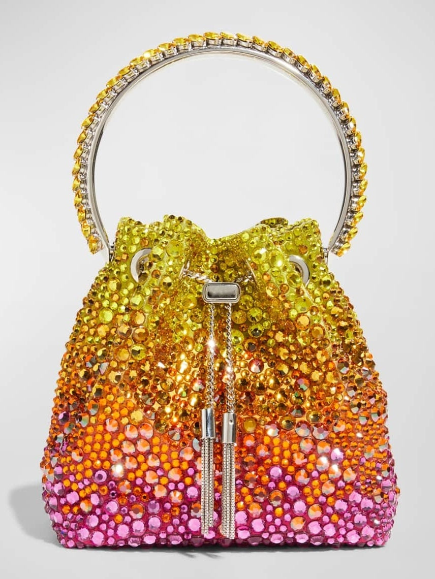 Multicolored Crystal Top-Handle Bucket Bag - Handbags