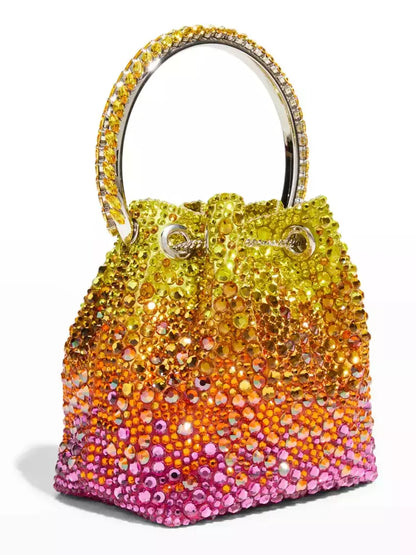 Multicolored Crystal Top-Handle Bucket Bag - Handbags