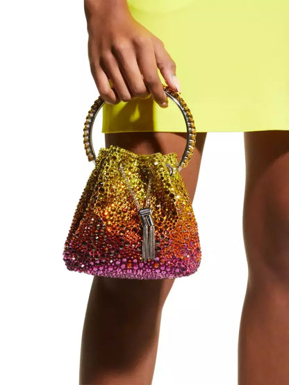 Multicolored Crystal Top-Handle Bucket Bag - Handbags