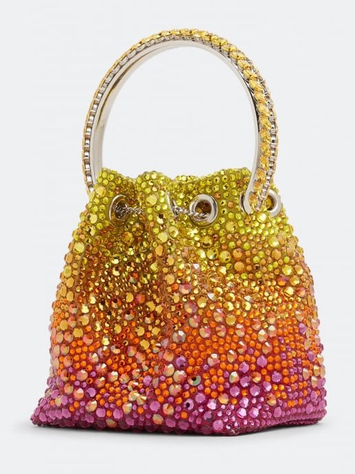 Multicolored Crystal Top-Handle Bucket Bag - Handbags