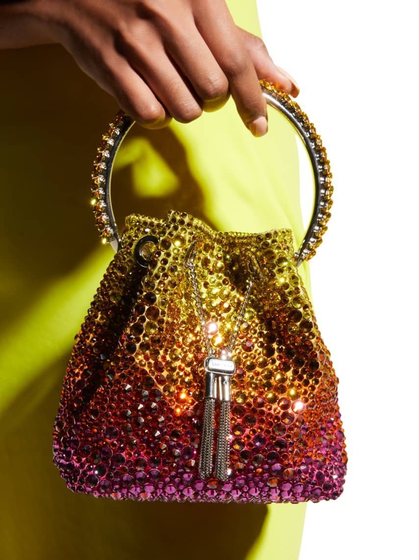 Multicolored Crystal Top-Handle Bucket Bag - Handbags