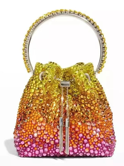 Multicolored Crystal Top-Handle Bucket Bag - Handbags