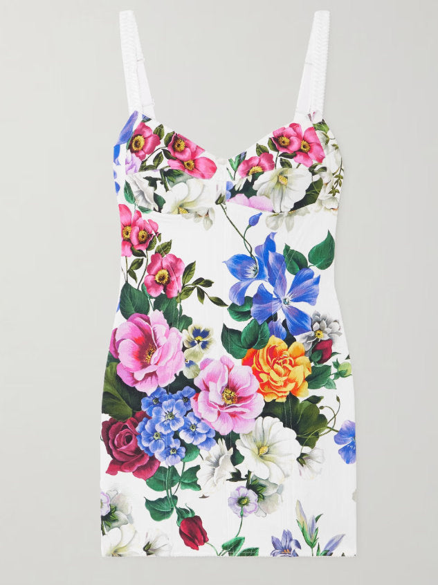 Multicolored Floral-Print White Mini Dress - Dresses