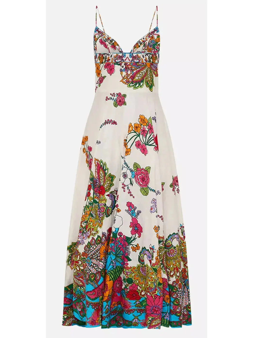 Multicolored Floral-Printed Tie-Front Linen Maxi Dress - Dresses