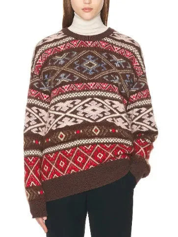 Multicolored Geometric Crew-Neck Wool-Blend Sweater - Sweaters & Knitwear