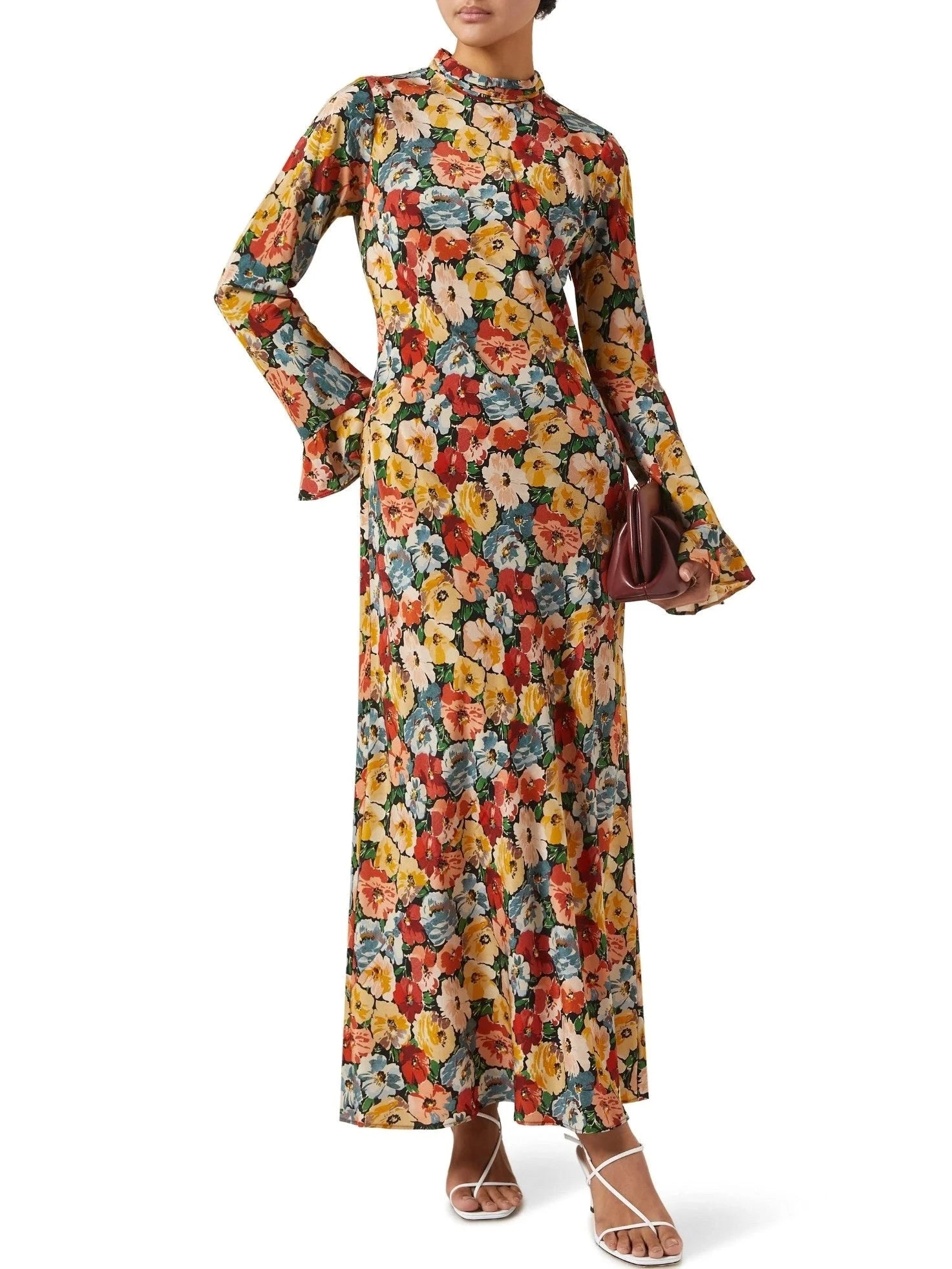 Multicolored Poppy-Print Silk Maxi Dress - Dresses