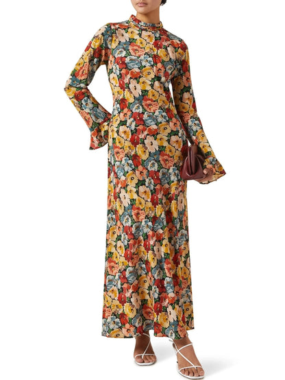 Multicolored Poppy-Print Silk Maxi Dress - Dresses