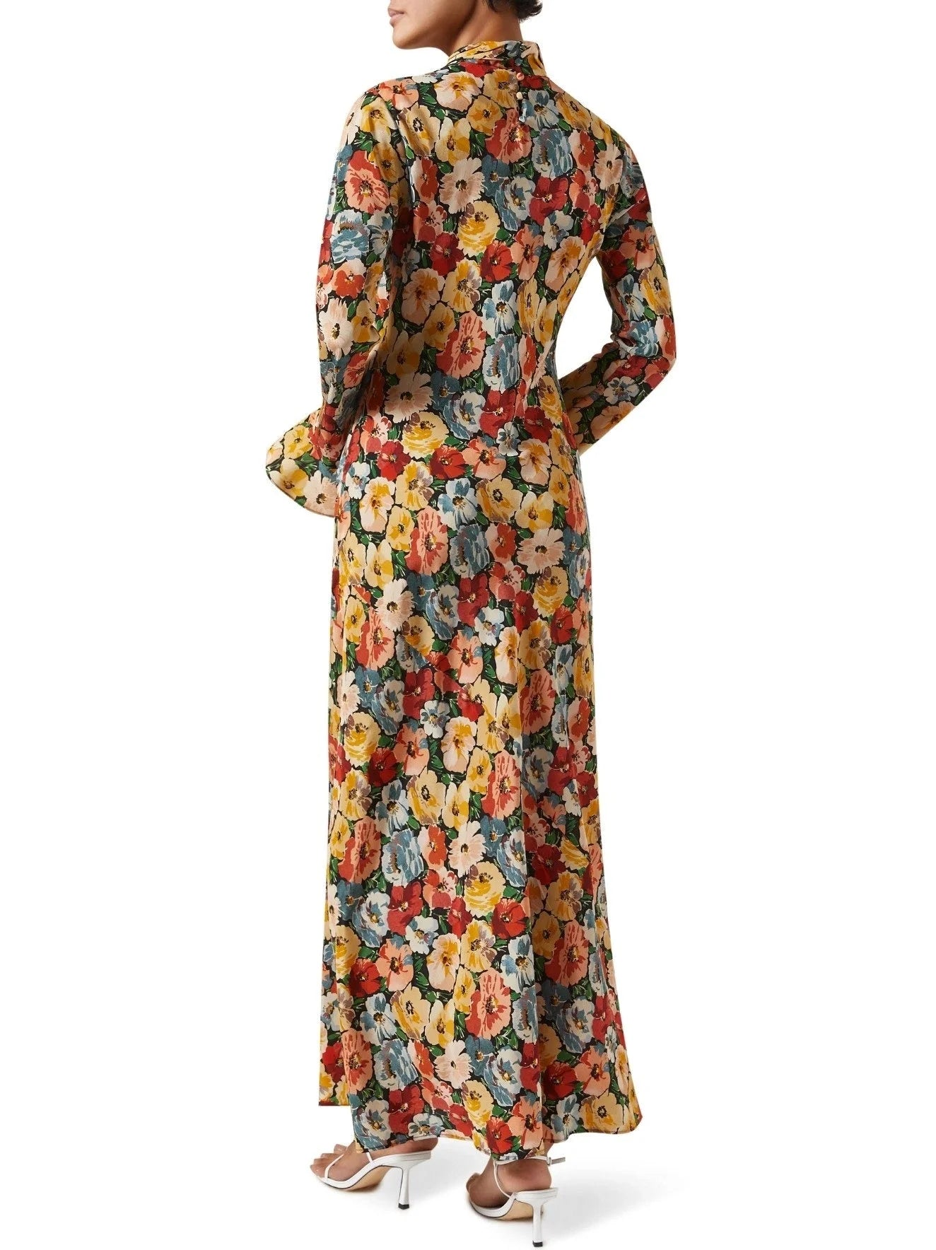Multicolored Poppy-Print Silk Maxi Dress - Dresses