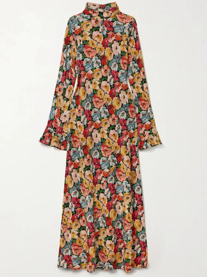 Multicolored Poppy-Print Silk Maxi Dress - Dresses