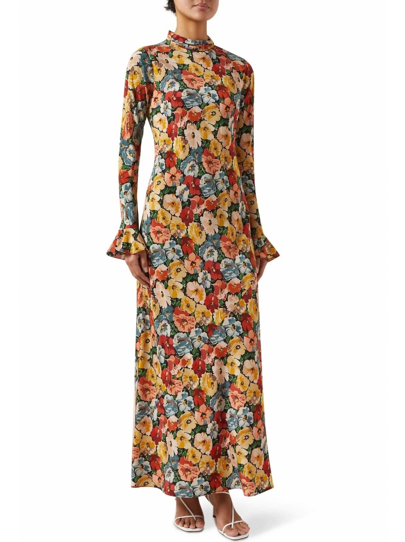 Multicolored Poppy-Print Silk Maxi Dress - XS - Dresses