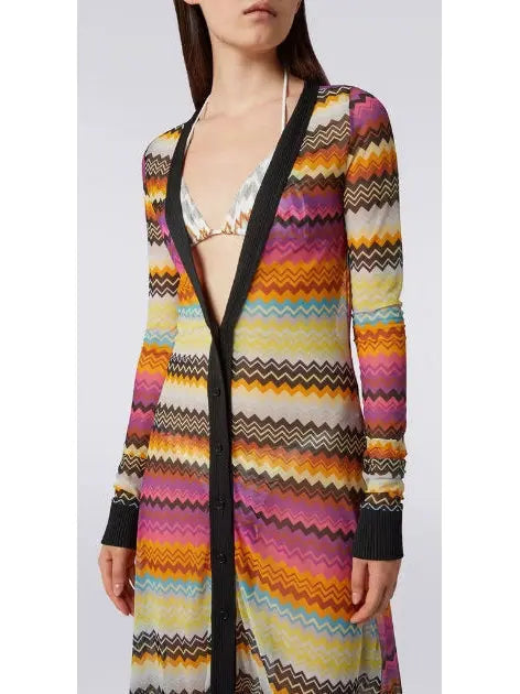 Multicolored Tulle Zigzag Cover up Cardigan Dress - Dresses