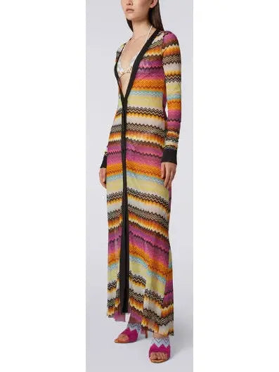 Multicolored Tulle Zigzag Cover up Cardigan Dress - Dresses